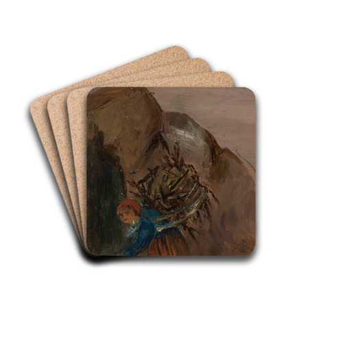 Little girl carrying brushwood by Tadeusz Makowski Drink Coasters - set of 4 Little girl carrying brushwood by Tadeusz Makowski Drink Coasters - set of 4
