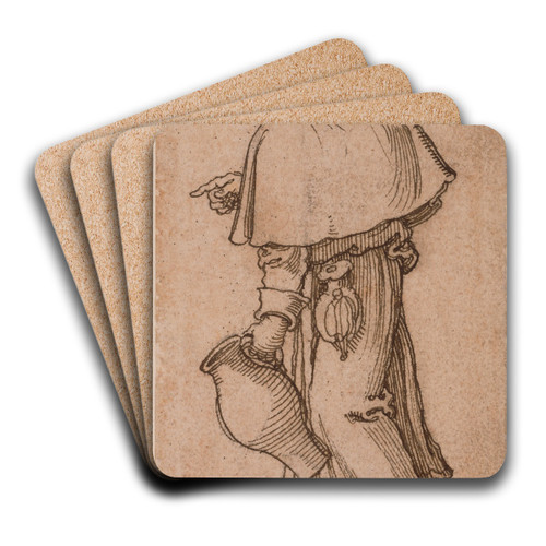 A Peasant Woman Carrying a Jug by Sebald Beham Art Drink Coaster set A Peasant Woman Carrying a Jug by Sebald Beham Art Drink Coaster set