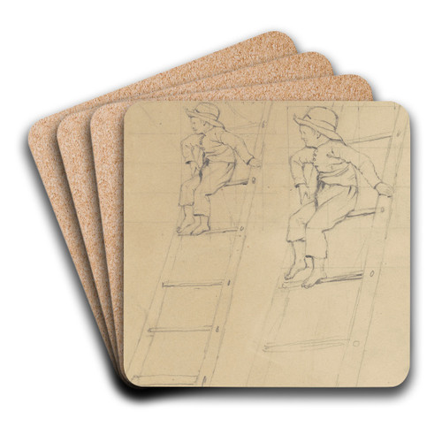 Studies of a Boy on a Ladder by James Goodwyn Clonney Art Drink Coaster set