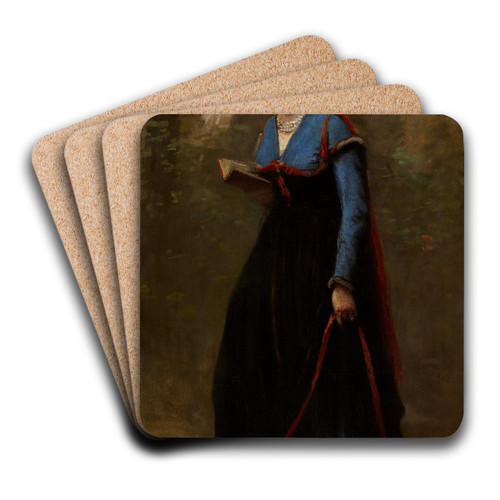 The Reader by Jean-Baptiste-Camille Corot Art Drink Coaster set