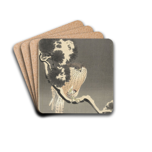 Hawk with sparrow by Ohara Koson Drink Coasters - set of 4