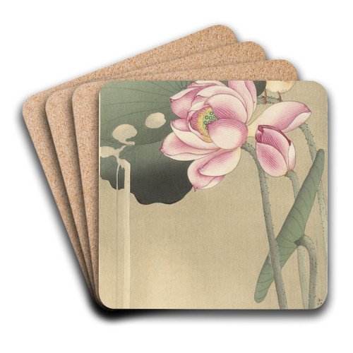 Songbird and Lotus by Ohara Koson Art Drink Coaster set