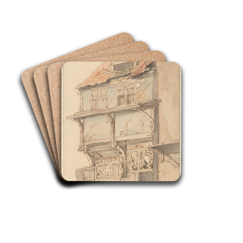 Gevel van een hoekhuis met open dakkapel by Adriaen van Ostade Drink Coasters - set of 4 Gevel van een hoekhuis met open dakkapel by Adriaen van Ostade Drink Coasters - set of 4