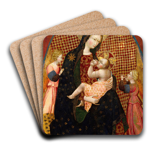 Madonna and Child with Two Angels and a Donor by Giovanni di Paolo Art Drink Coaster set Madonna and Child with Two Angels and a Donor by Giovanni di Paolo Art Drink Coaster set