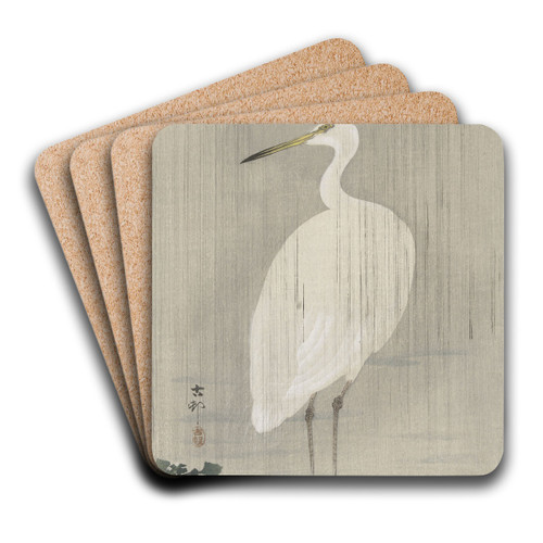 Egret in rain by Ohara Koson Art Drink Coaster set