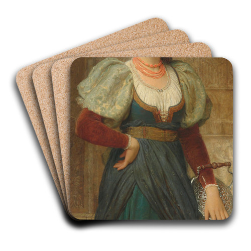 Portrait of a lady with a coral necklace by Charles Edward Perugini Art Drink Coaster set Portrait of a lady with a coral necklace by Charles Edward Perugini Art Drink Coaster set