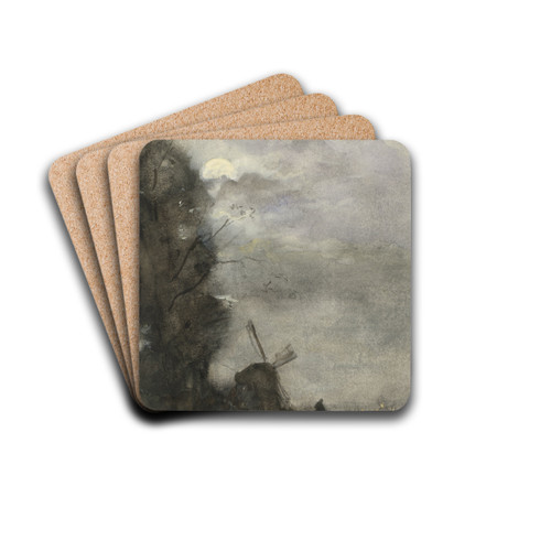 Landschap met molen bij maanlicht by Jacob Maris Drink Coasters - set of 4