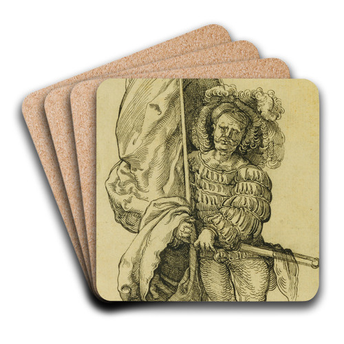 A Standard Bearer by Sebald Beham Art Drink Coaster set A Standard Bearer by Sebald Beham Art Drink Coaster set