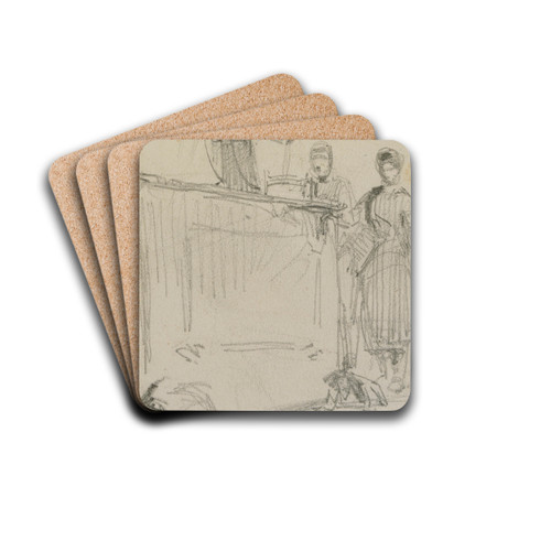 Figures by a fountain by James Abbott McNeill Whistler Drink Coasters - set of 4