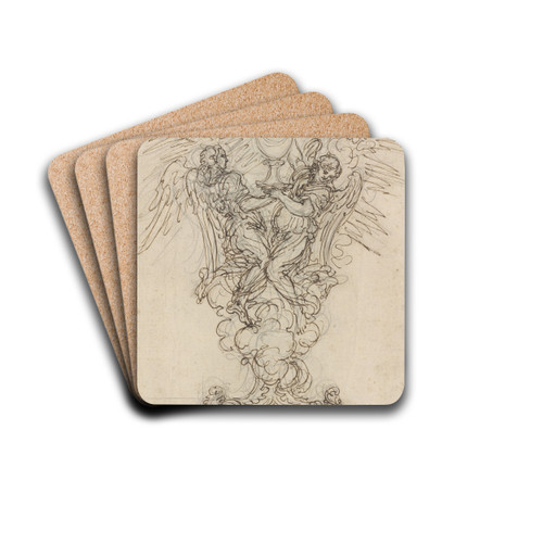 A Monstrance with Two Angels Supporting a Chalice by Giovanni Battista Foggini Drink Coasters - set of 4