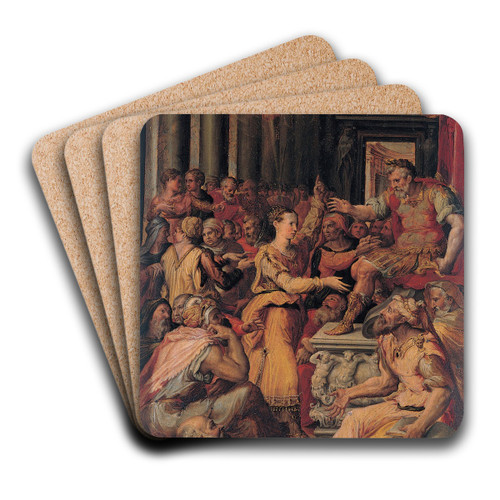 The Dispute of Saint Catherine by Prospero Fontana Art Drink Coaster set