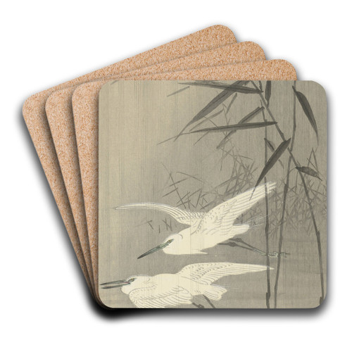 Two egrets in flight by Ohara Koson Art Drink Coaster set