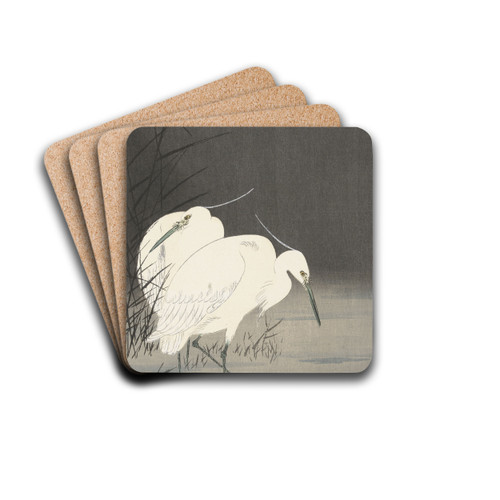 Two egrets in the reeds by Ohara Koson Drink Coasters - set of 4