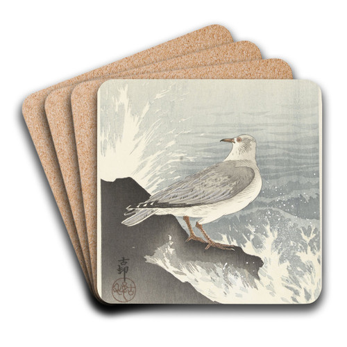 Seagull on rock by Ohara Koson Art Drink Coaster set