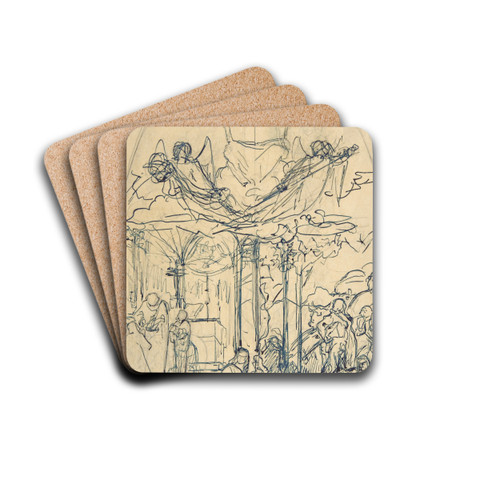 Composition Study with Figures Distributing Bread by Henri Lehmann Drink Coasters - set of 4