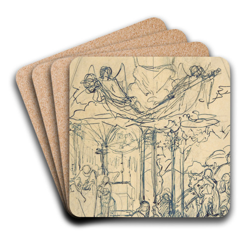 Composition Study with Figures Distributing Bread by Henri Lehmann Art Drink Coaster set