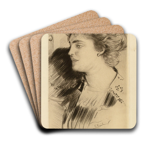 Femme de profil by Paul Csar Helleu Art Drink Coaster set