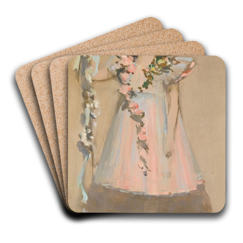 The Garlanded Girl 1896 by Sir John Lavery Art Drink Coaster set The Garlanded Girl 1896 by Sir John Lavery Art Drink Coaster set