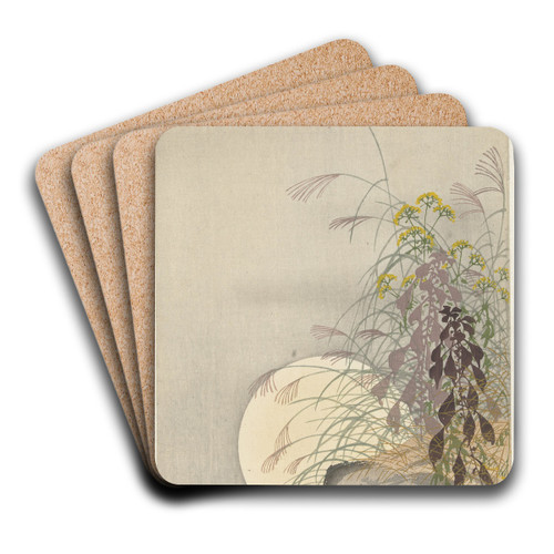 Grasses at full moon by Ohara Koson Art Drink Coaster set