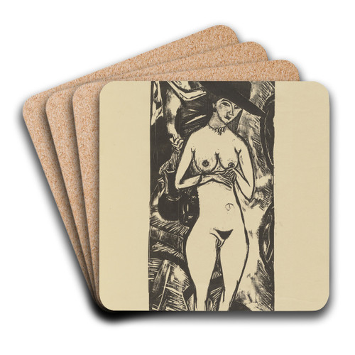 Nude Wearing a Black Hat by Ernst Ludwig Kirchner Art Drink Coaster set