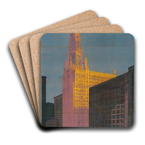 Chicago Temple by Rocco Navigato Art Drink Coaster set
