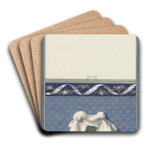Ontwerp voor kamerversiering met verticaal twee panelen, de onderste met een witte doek op een sterrenfond by Abraham Meertens Art Drink Coaster set