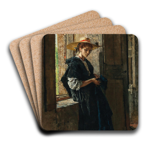 Lady with Strawhat by the Window by Mos Bianchi Art Drink Coaster set