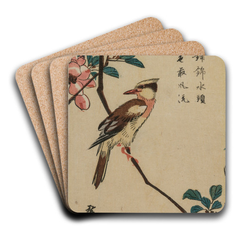 Black-Naped Oriole (Korean Warbler) on a Hall Crabapple by And Hiroshige Art Drink Coaster set