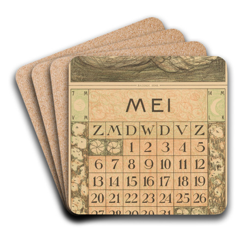 Kalenderblad mei met witte eend by Theo van Hoytema Art Drink Coaster set