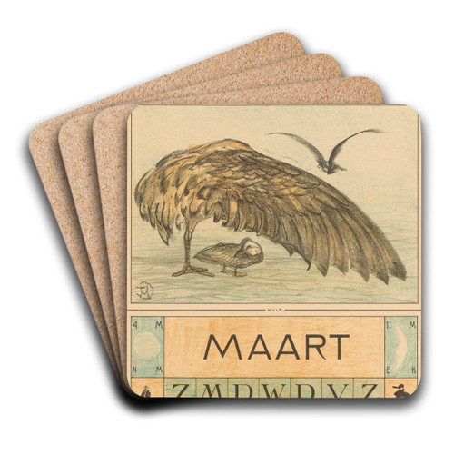 Kalenderblad maart met wulp by Theo van Hoytema Art Drink Coaster set
