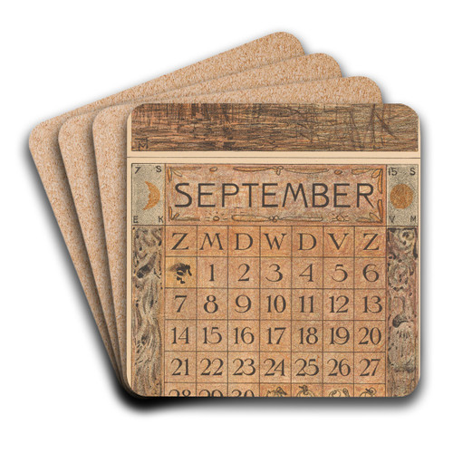 Kalenderblad september met reigers by Theo van Hoytema Art Drink Coaster set