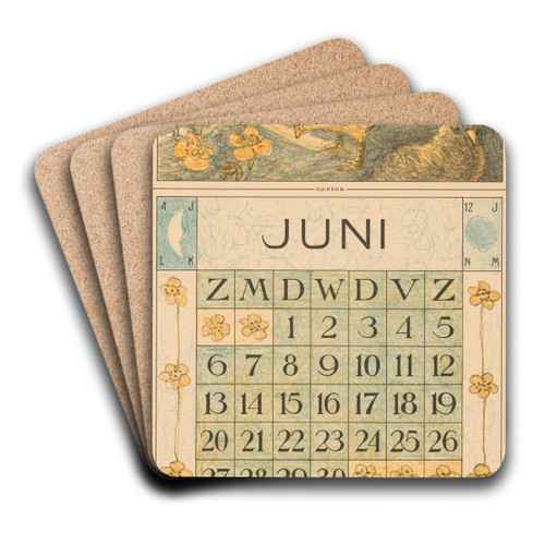 Kalenderblad juni met kuikens by Theo van Hoytema Art Drink Coaster set