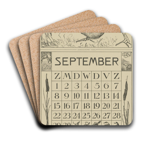 Kalenderblad september met aangeschoten vogel by Theo van Hoytema Art Drink Coaster set