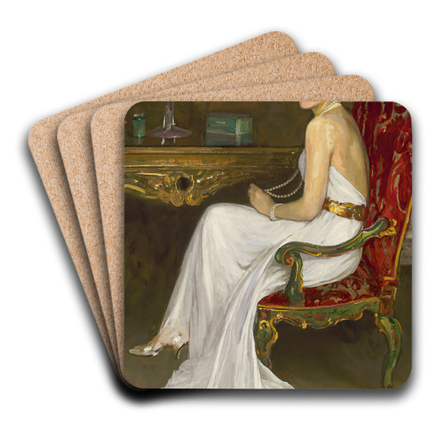 The Lady in White, Viscountess Wimborne by Sir John Lavery Art Drink Coaster set