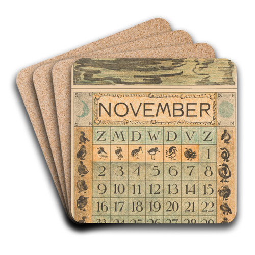 Kalenderblad november met drie slapende eenden by Theo van Hoytema Art Drink Coaster set