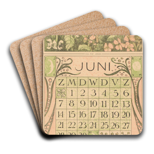Kalenderblad juni met egels by Theo van Hoytema Art Drink Coaster set