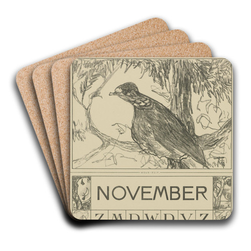 Kalenderblad november met houtduif by Theo van Hoytema Art Drink Coaster set