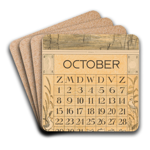 Kalenderblad oktober met eenden by Theo van Hoytema Art Drink Coaster set