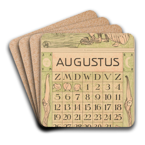 Kalenderblad augustus met pelikanen by Theo van Hoytema Art Drink Coaster set