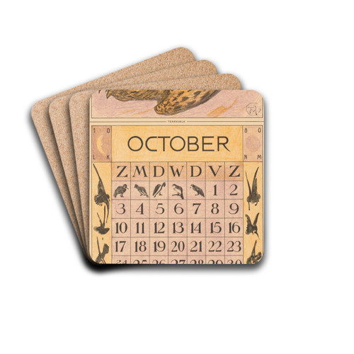 Kalenderblad oktober met torenvalk by Theo van Hoytema Drink Coasters - set of 4 Kalenderblad oktober met torenvalk by Theo van Hoytema Drink Coasters - set of 4