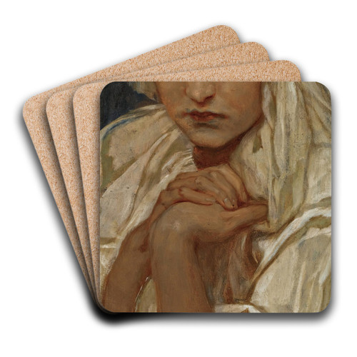 Portrait of a Girl by Alphonse Mucha Art Drink Coaster set