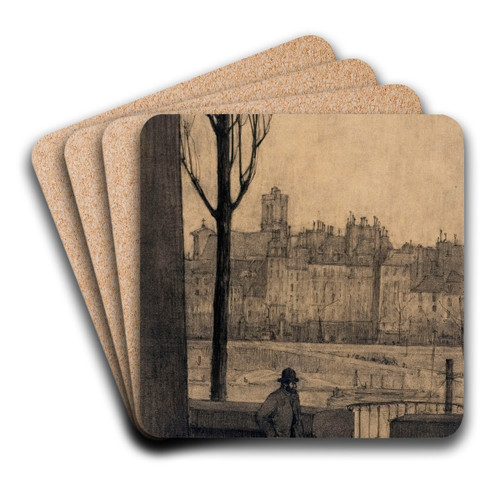 Le quai de l'htel de ville pris du quai Bourbon. by Eugne Bjot Art Drink Coaster set Le quai de l'htel de ville pris du quai Bourbon. by Eugne Bjot Art Drink Coaster set