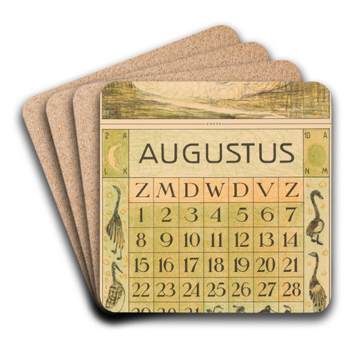 Kalenderblad augustus met zwaan by Theo van Hoytema Art Drink Coaster set Kalenderblad augustus met zwaan by Theo van Hoytema Art Drink Coaster set