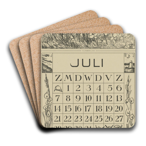 Kalenderblad juli met vlasbekjes by Theo van Hoytema Art Drink Coaster set