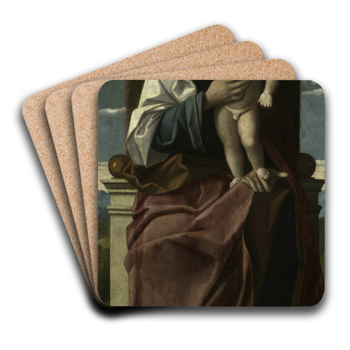 Virgin and Child Enthroned by Girolamo da Santacroce Art Drink Coaster set