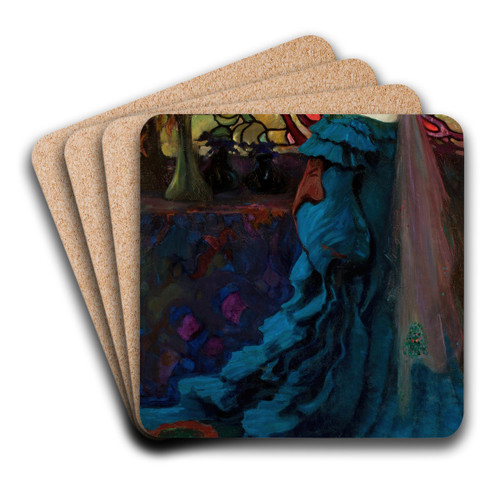 Peacock  portrait of Zofia Boruciska ne Jakimowicz by Kazimierz Stabrowski Art Drink Coaster set
