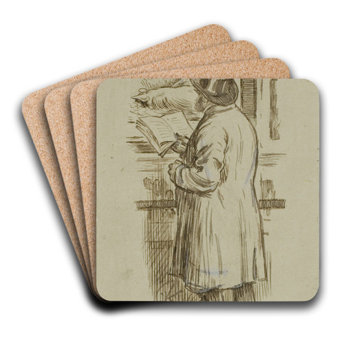 Man at Exhibition by Charles Samuel Keene Art Drink Coaster set