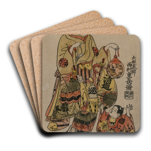 Child Reaching for a Fishbowl by Nishimura Shigenaga Art Drink Coaster set