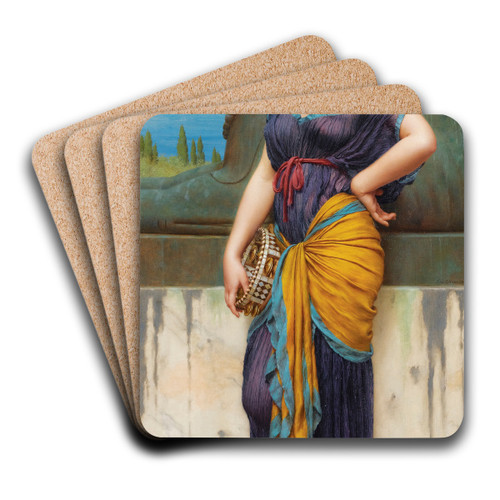 In The Grove Of The Temple Of Isis by John William Godward Art Drink Coaster set In The Grove Of The Temple Of Isis by John William Godward Art Drink Coaster set