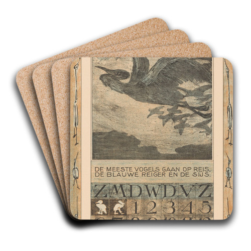 Kalenderblad oktober met vliegende reigers by Theo van Hoytema Art Drink Coaster set